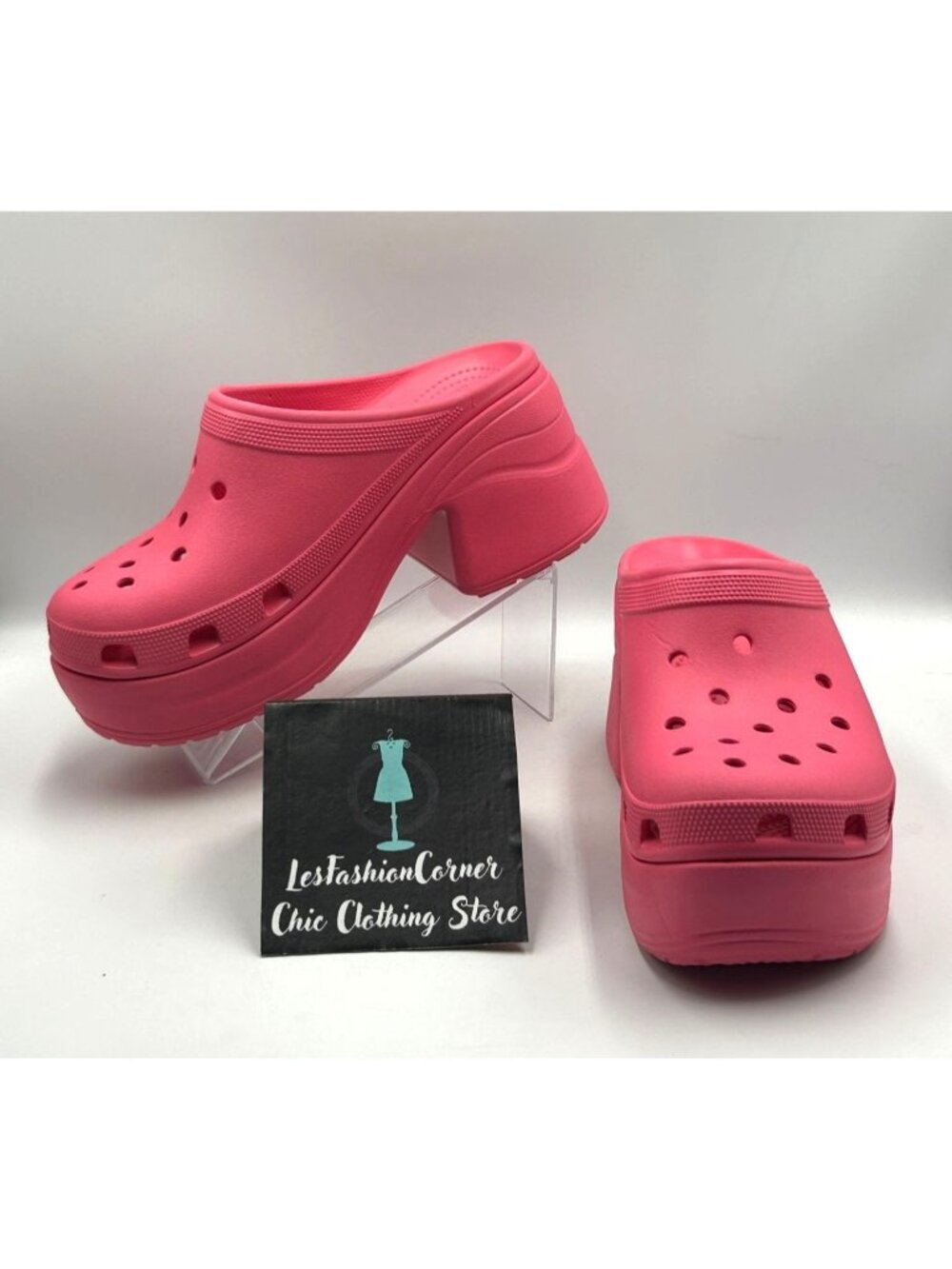 Crocs Women's Pink Siren Elevated Platform Mules Clogs Size 12 3608